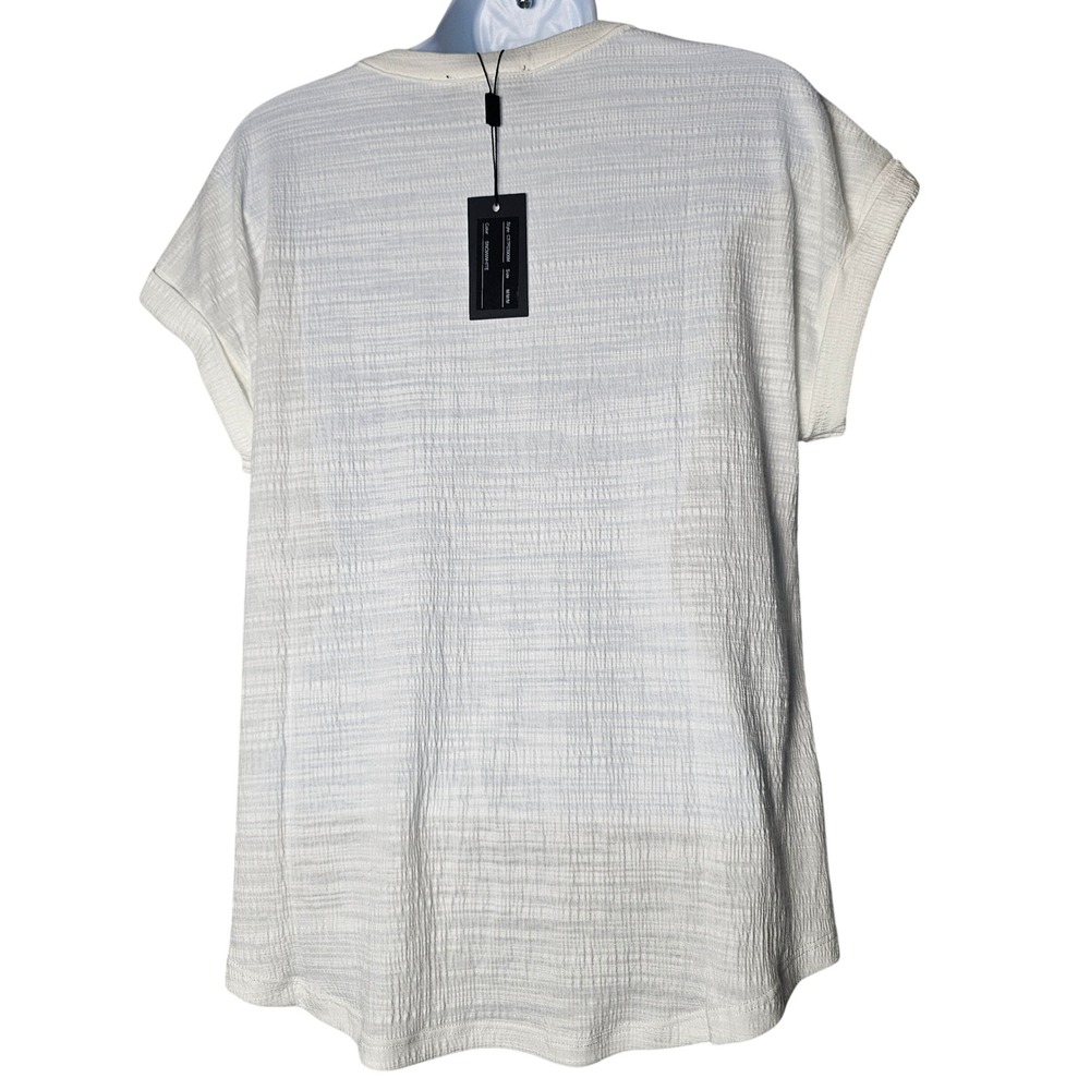 NWT Cable & Gauge White Textured Embroidered V Neck Short Sleeve Tunic Top M - Picture 3 of 10